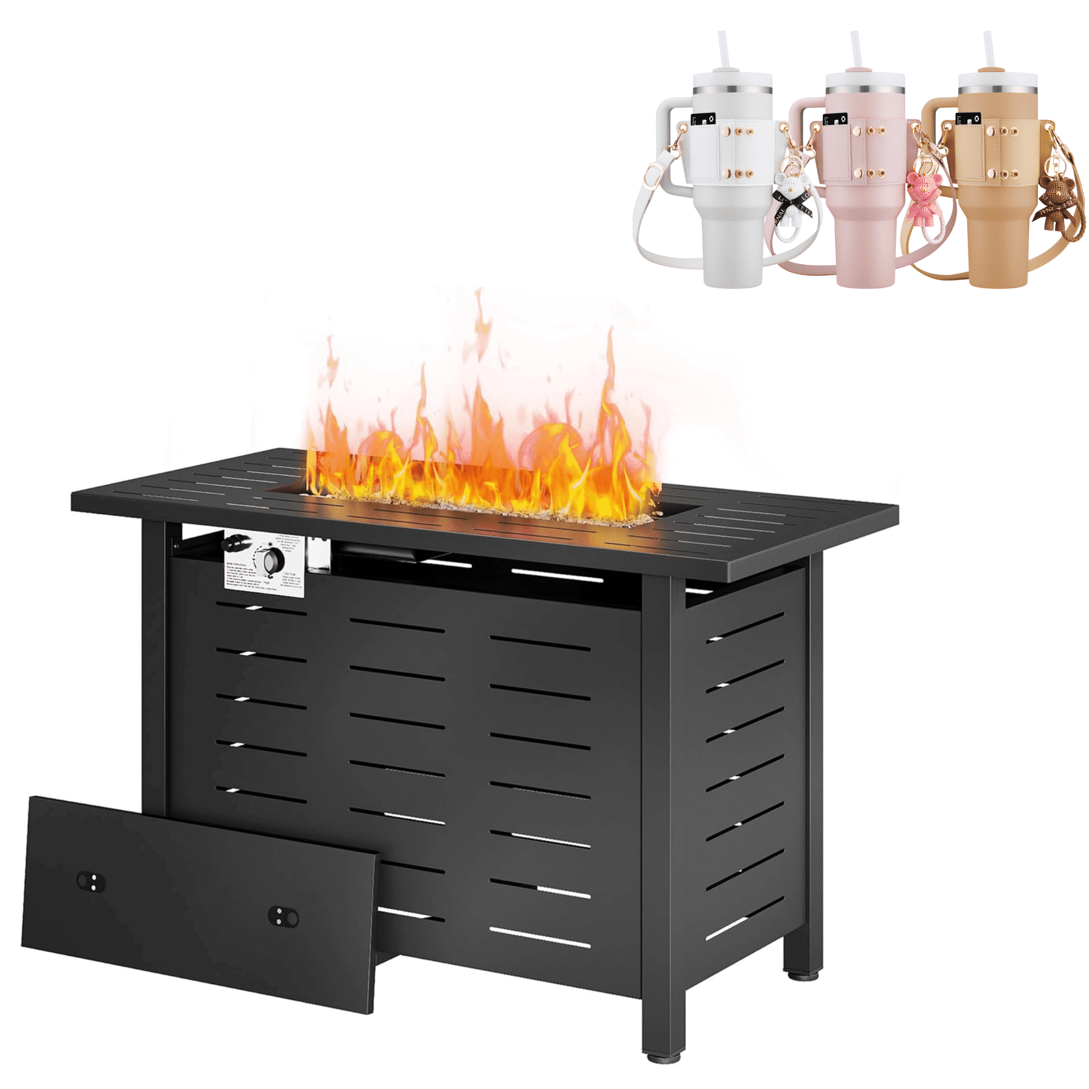 40-Inch Black Steel Rectangular Propane Fire Pit Table