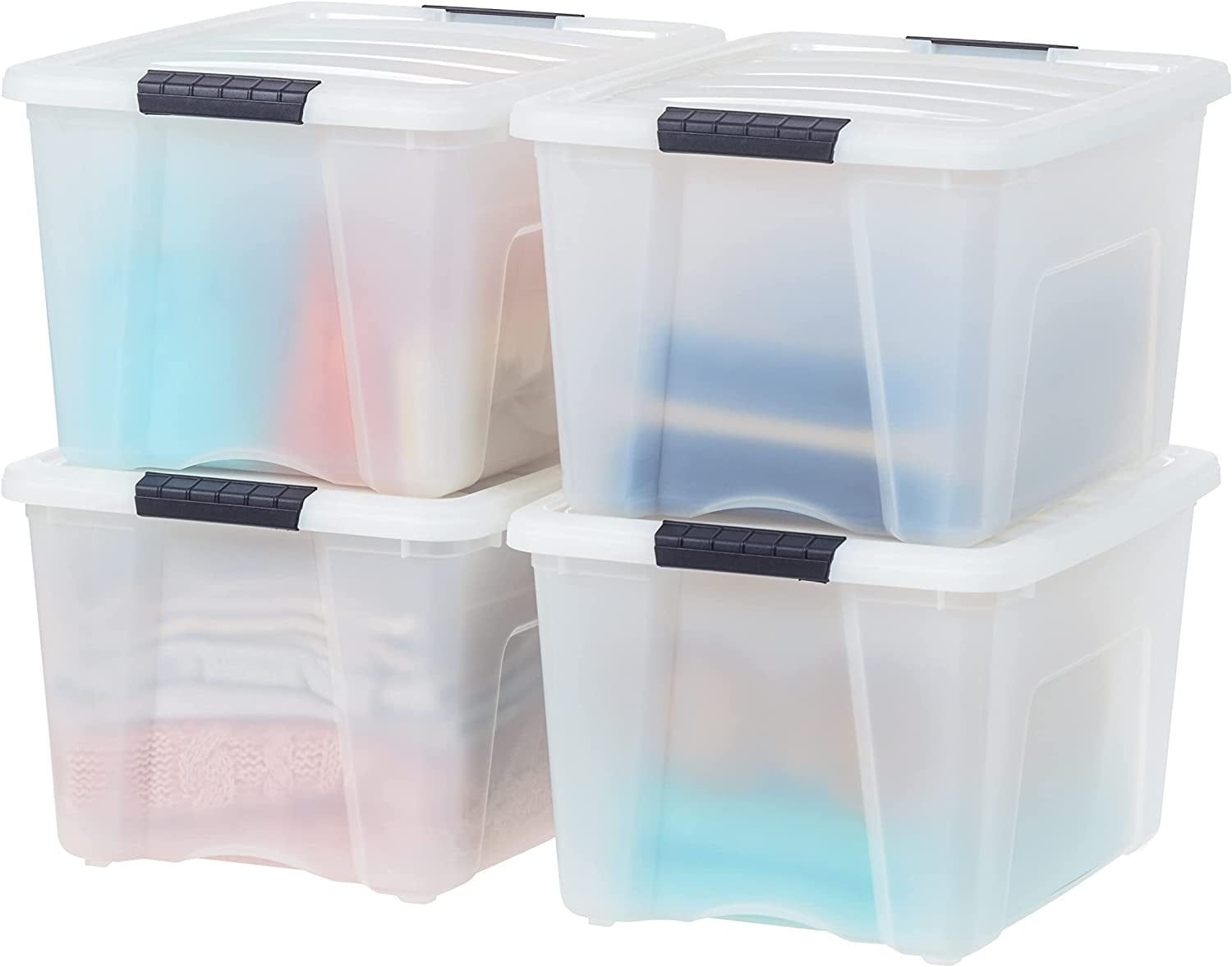 Pearl Stackable Plastic Storage Bins with Lids, 40 Qt, 4 Pack