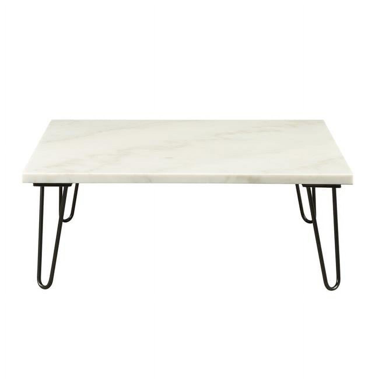 40" White Marble and Black Metal Square Coffee Table