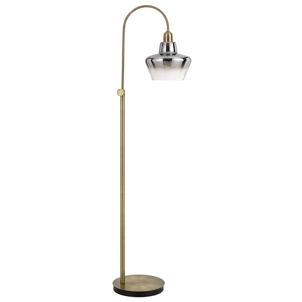 Antique Brass Adjustable Arc Floor Lamp with Smoked Glass Shade