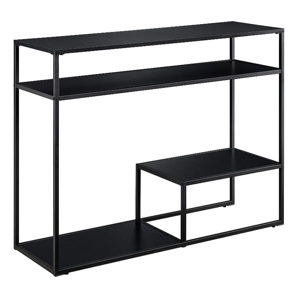 Black Metal and Wood 42" Console Table with Tiered Shelves