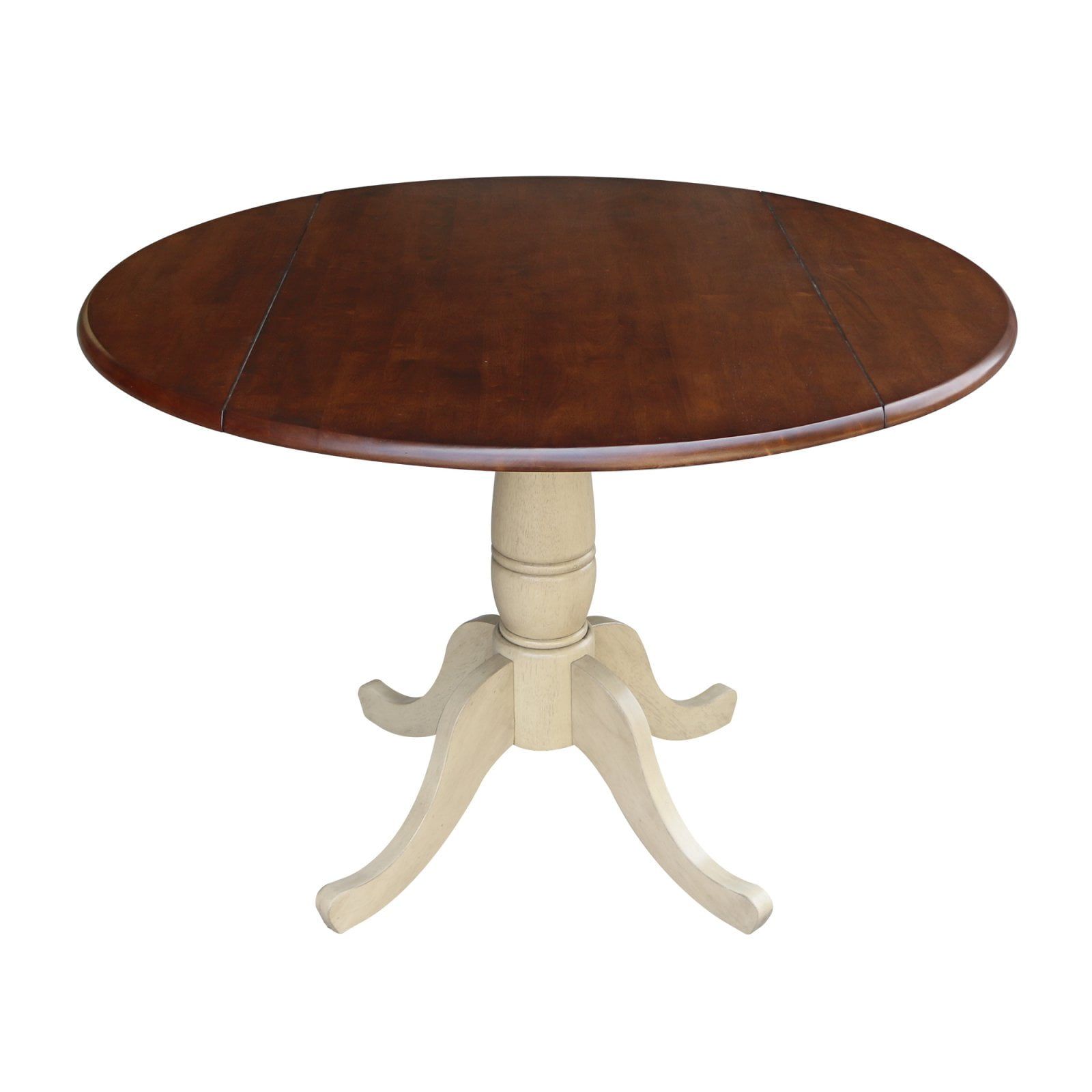 42" Round Almond Espresso Wood Extendable Dining Table