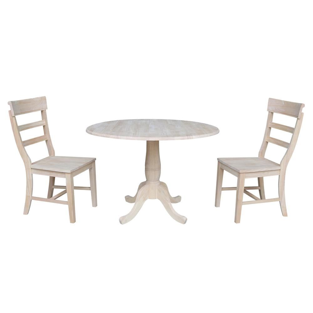 Eco-Friendly Unfinished Solid Parawood 42" Round Table Set with Two Chairs