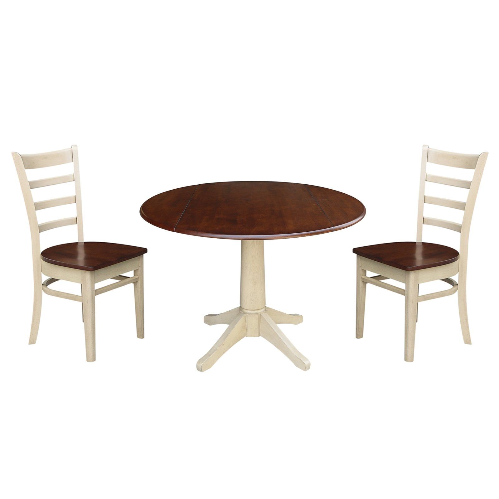 Almond Espresso Solid Wood Round Pedestal Dining Set with Ladder Back Chairs