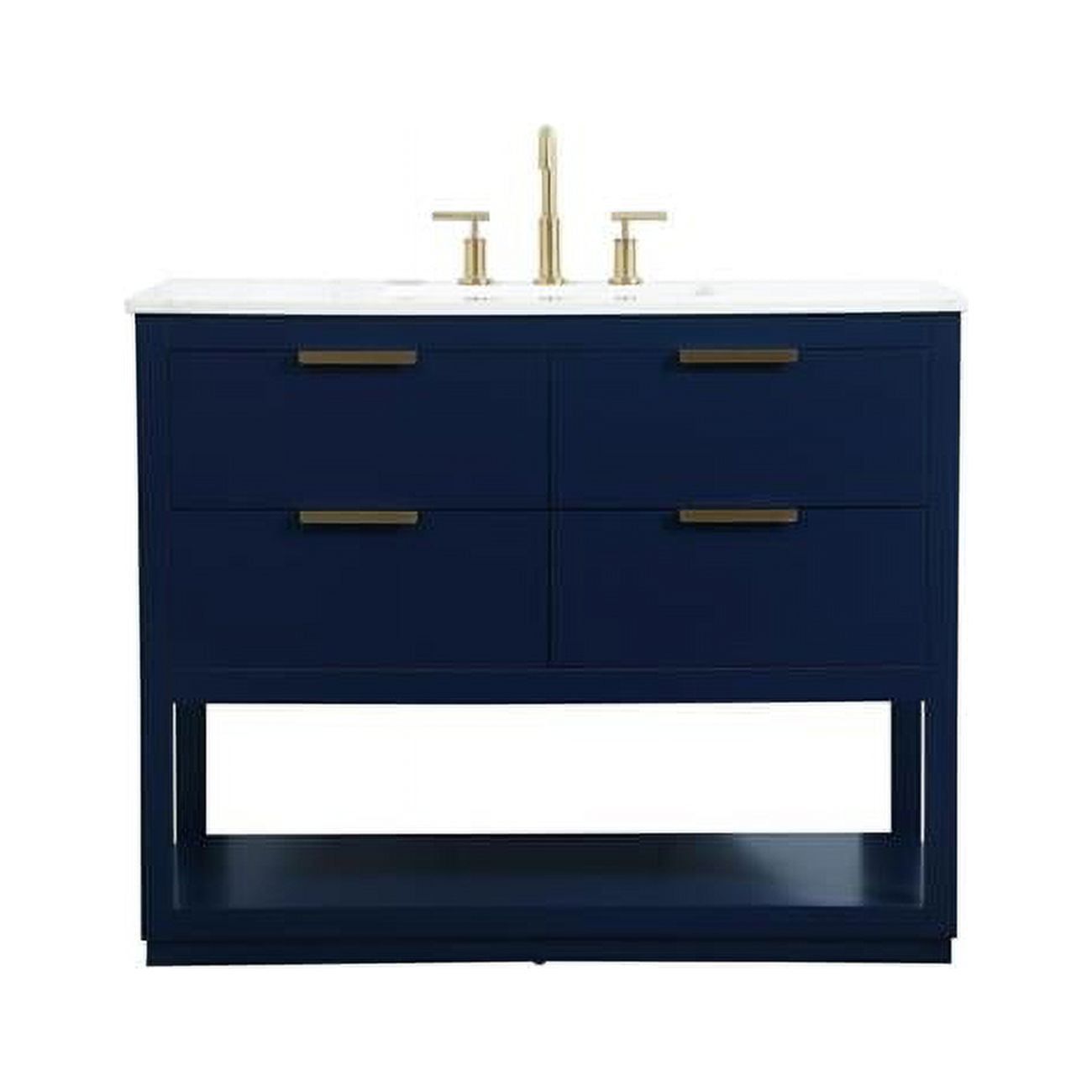 Blue Solid Wood and MDF Single Bathroom Vanity with Gold Hardware