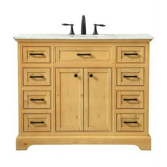 Natural Wood and Carrara Marble Single Bathroom Vanity