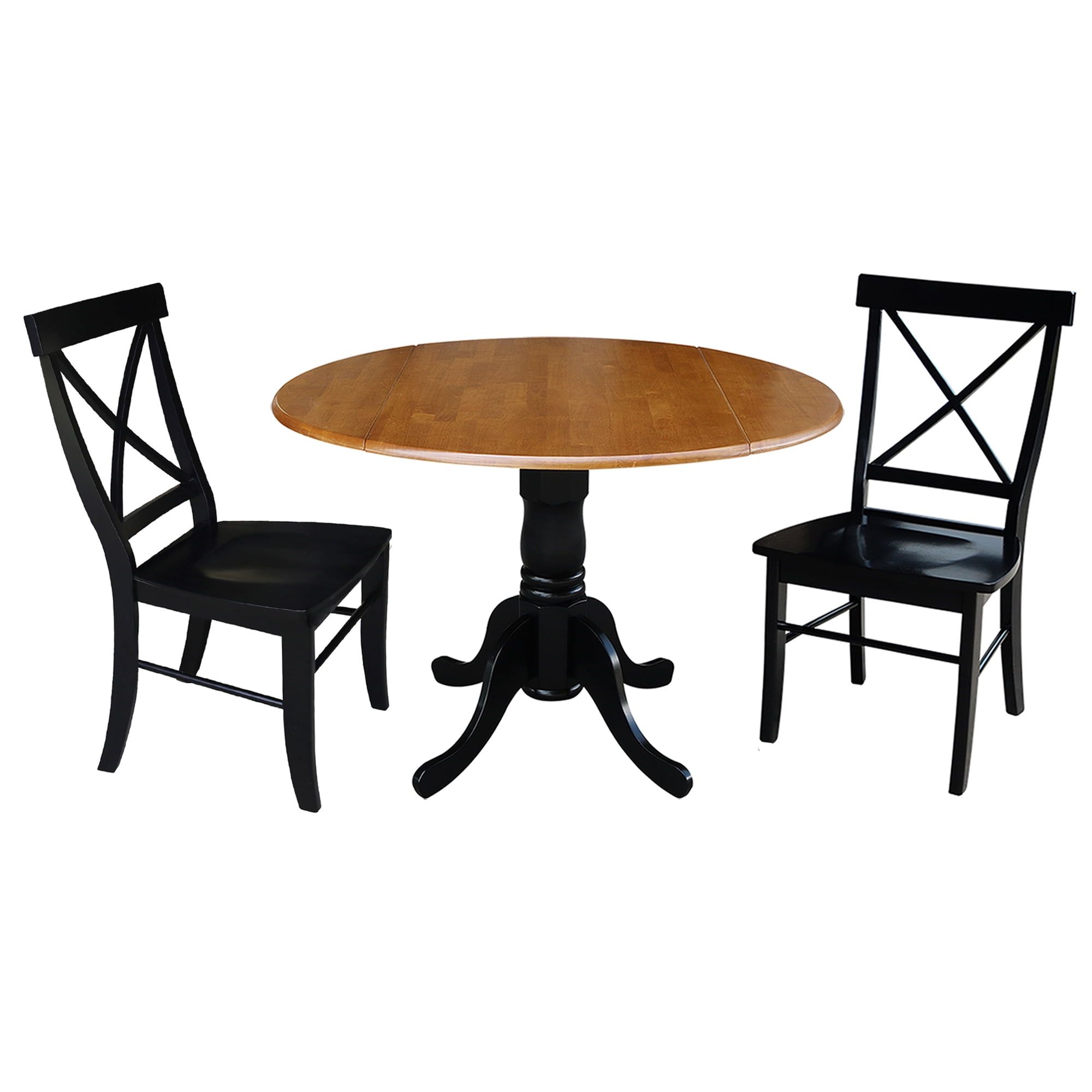 Black and Natural Wood 42 in Drop Leaf Dining Table with 2 Chairs