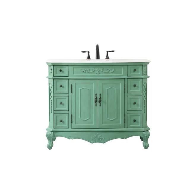 Vintage Mint Solid Wood Single Bathroom Vanity with Marble Top