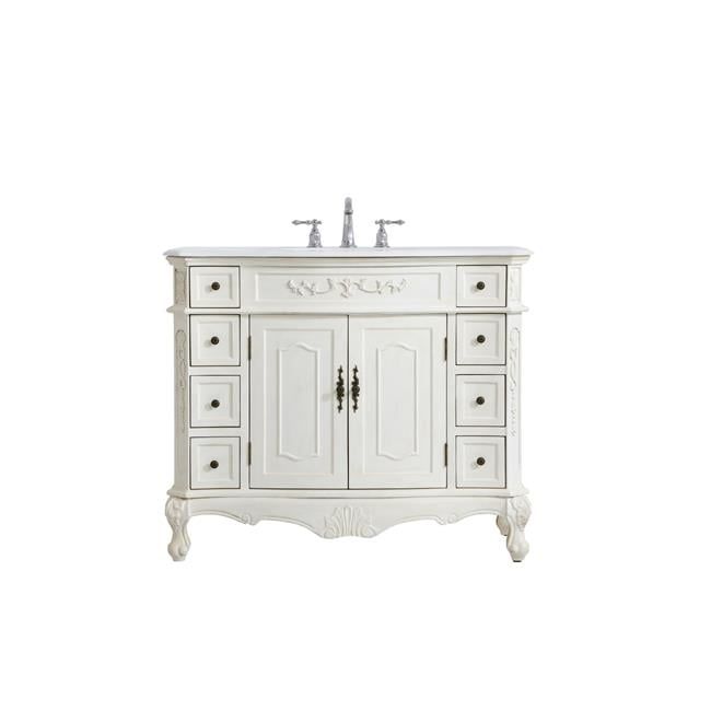 42" Antique White Single Bathroom Vanity with Engineered Marble Top