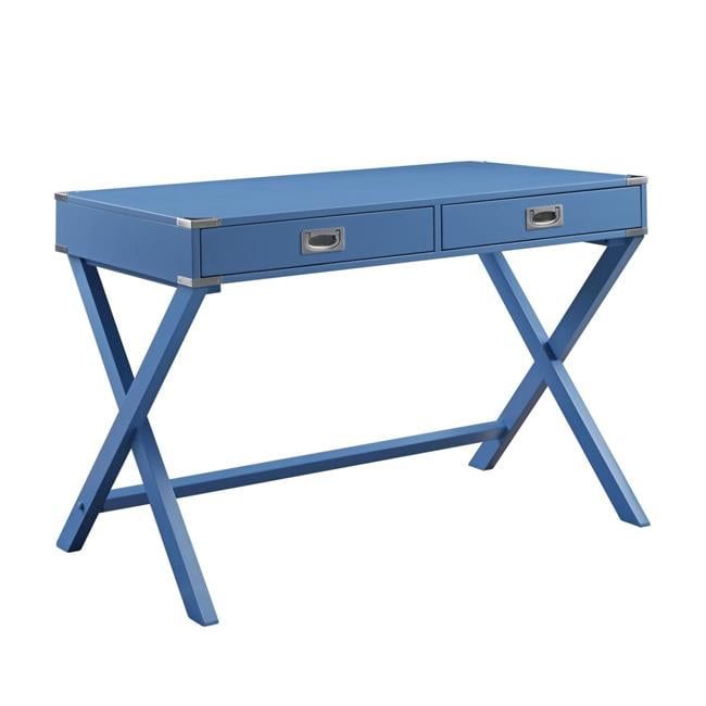 42" Blue Wood Writing Desk with Two Drawers