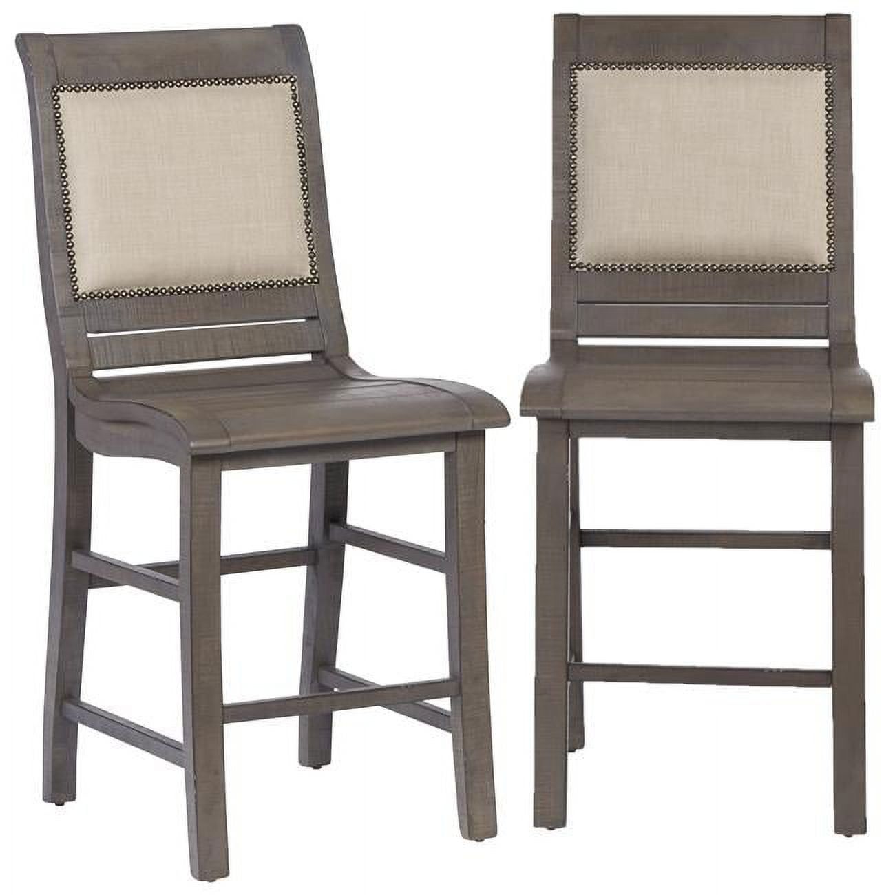 Gray Distressed Wood Upholstered Counter Stools, 42" Height