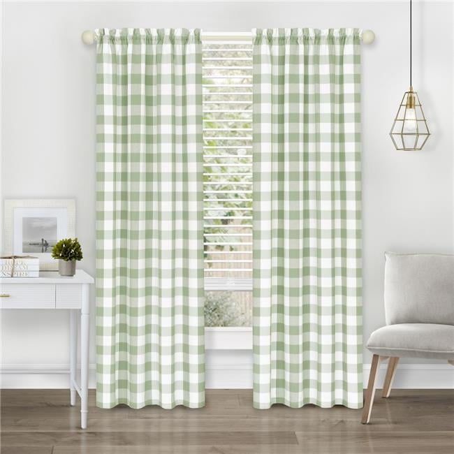 Hunter Green Plaid Cotton Polyester Rod Pocket Curtain Panel, 42 x 84 in