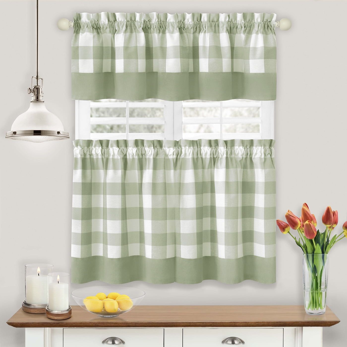 Hunter Green Plaid Cotton Polyester Rod Pocket Curtain Panel, 42 x 84 in