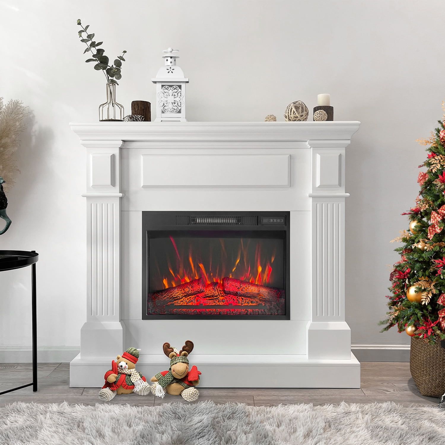 43" White Electric Fireplace with Mantel and LED Flame