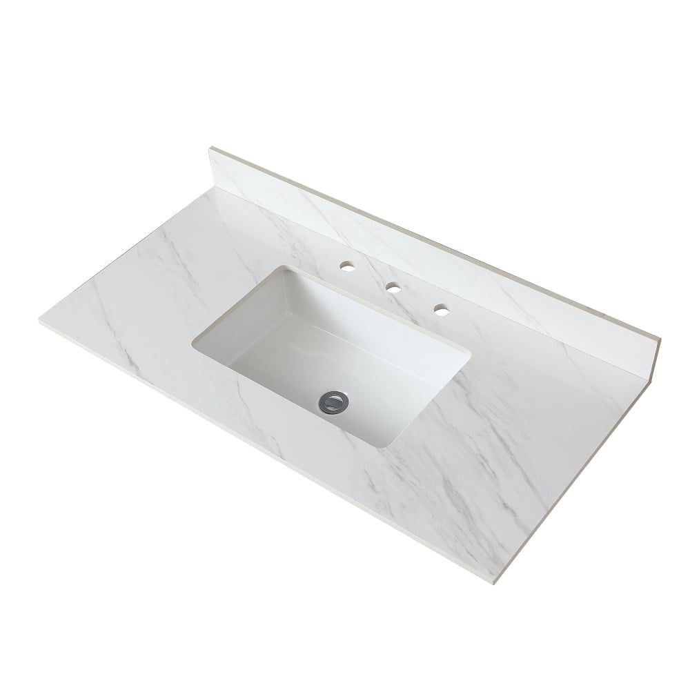 43 Inch White Marble Vanity Top with Ceramic Sink