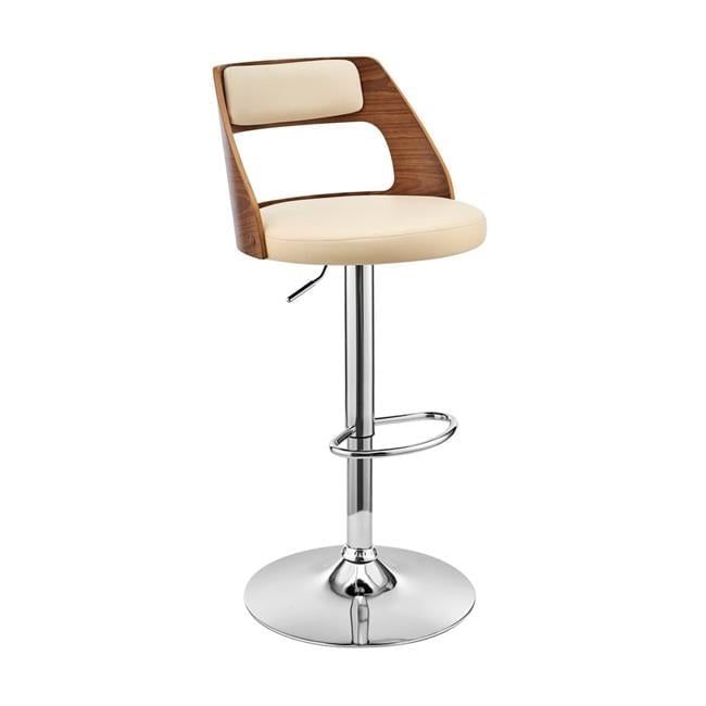 Cream Faux Leather & Walnut Wood Adjustable Swivel Bar Stool