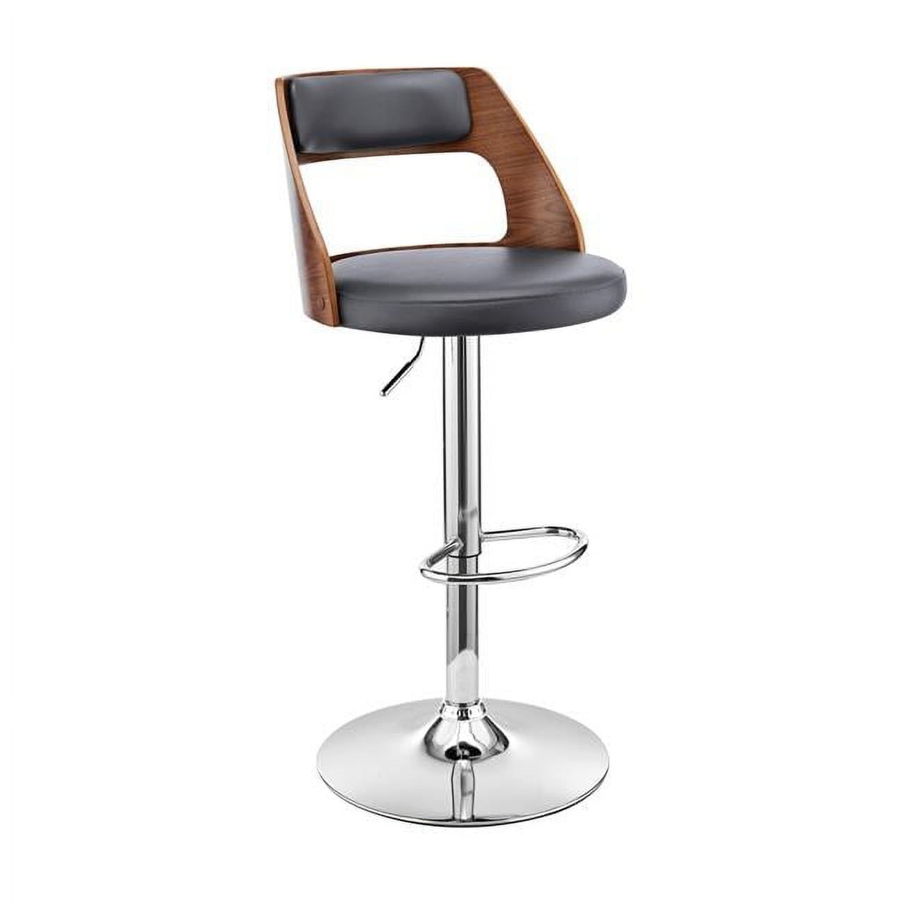 Adjustable Swivel Grey Faux Leather and Walnut Wood Bar Stool