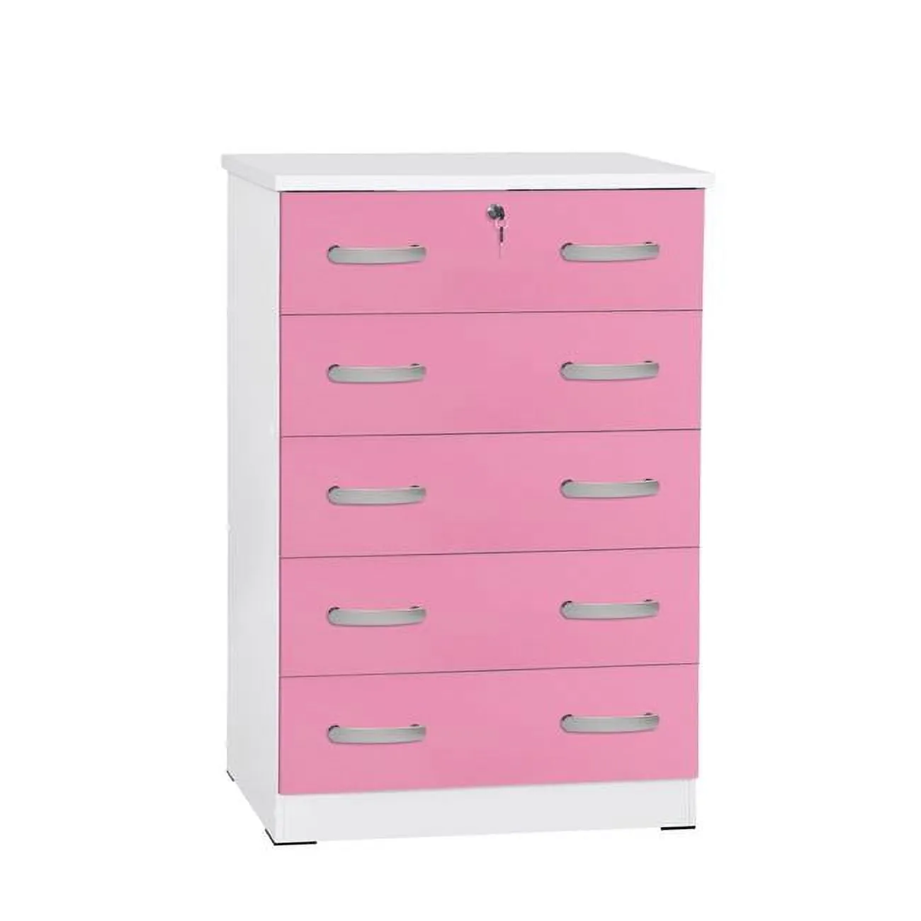 Chic Pink 5-Drawer Engineered Wood Dresser with Lock