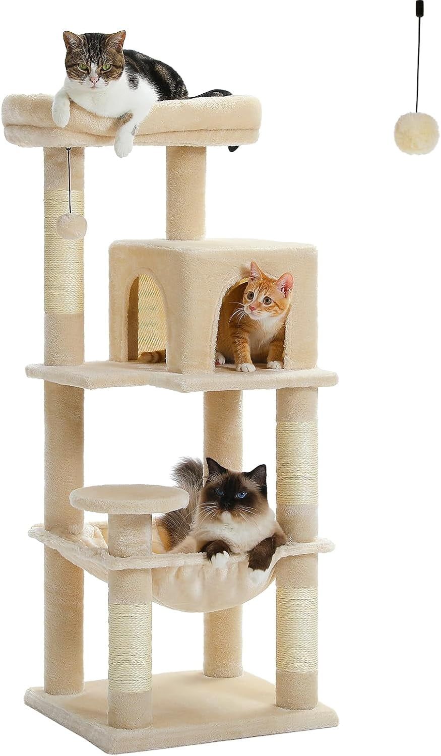 Beige 45.7" 5-Level Cat Tree with Sisal Posts and Hammock