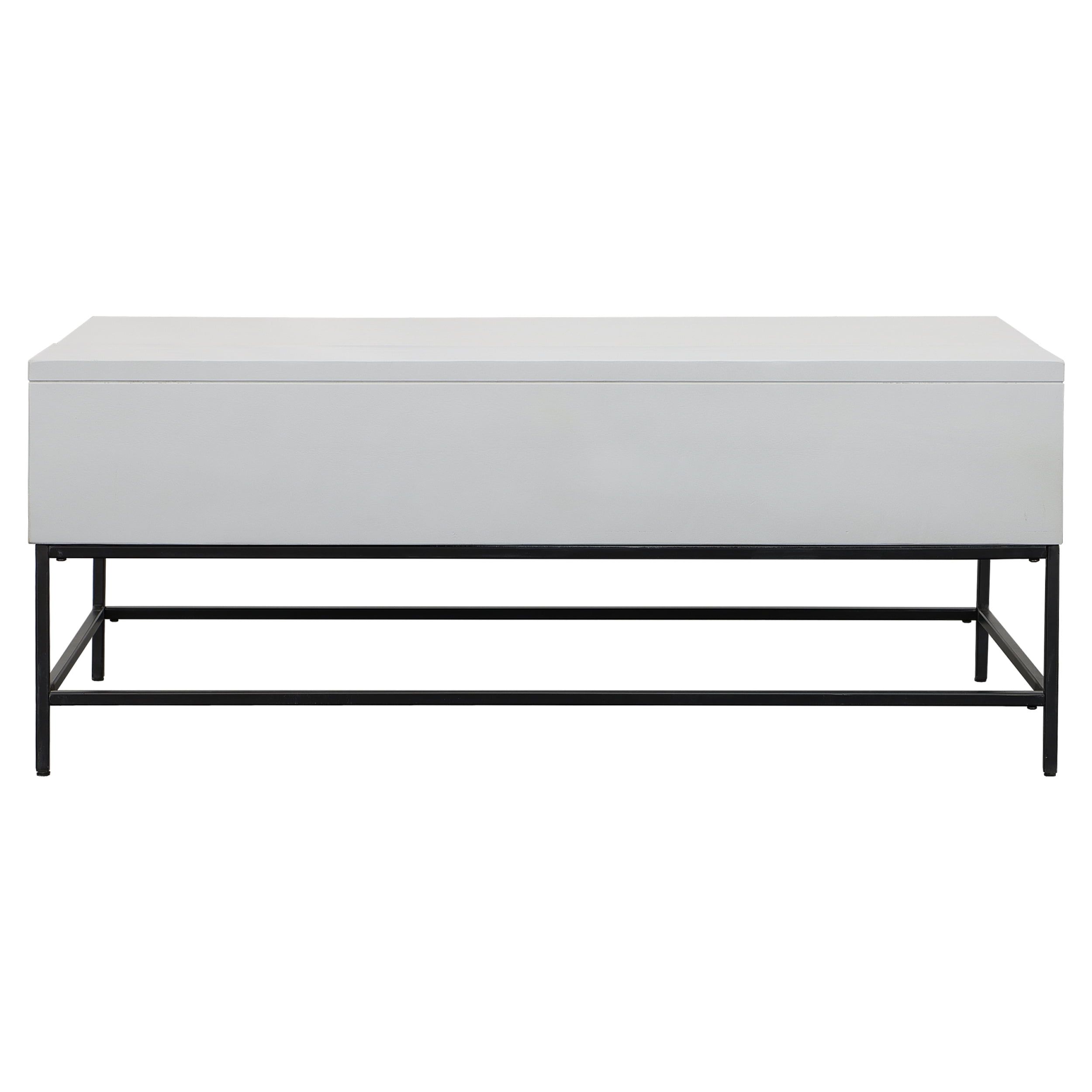 Coastal Haven 45" Rectangular Mango Wood Coffee Table, Lift-Top Storage, White & Black