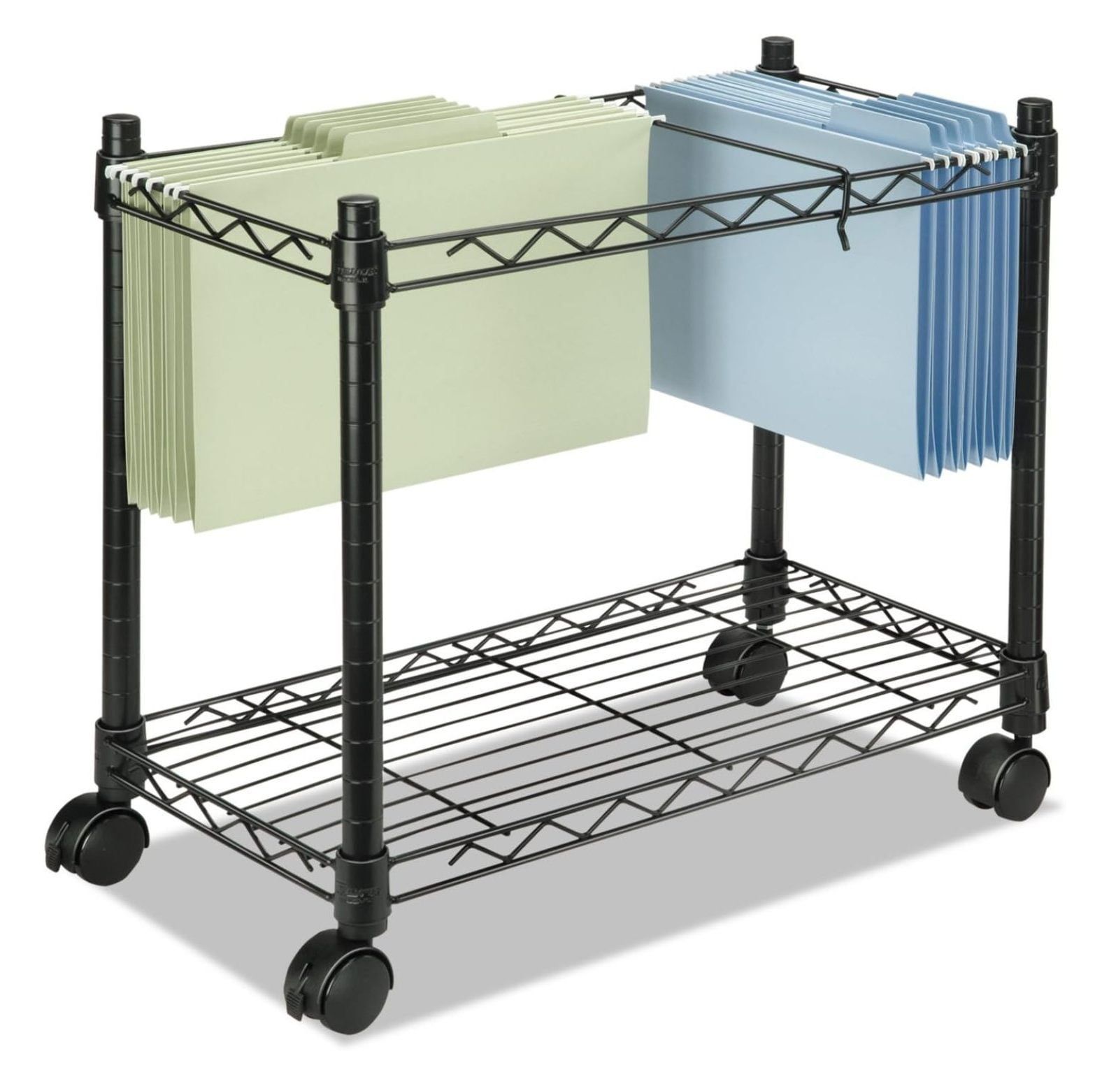 Black High-Capacity Rolling File Cart with Shelf