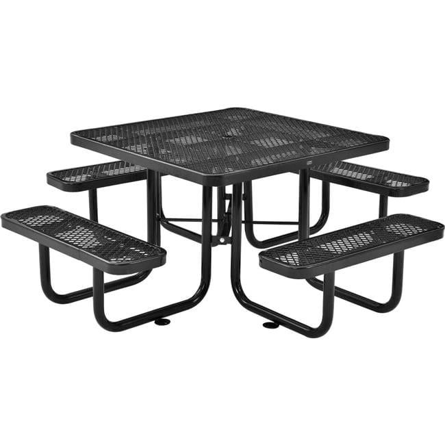 46" Black Steel Square Outdoor Picnic Table with Expanded Metal