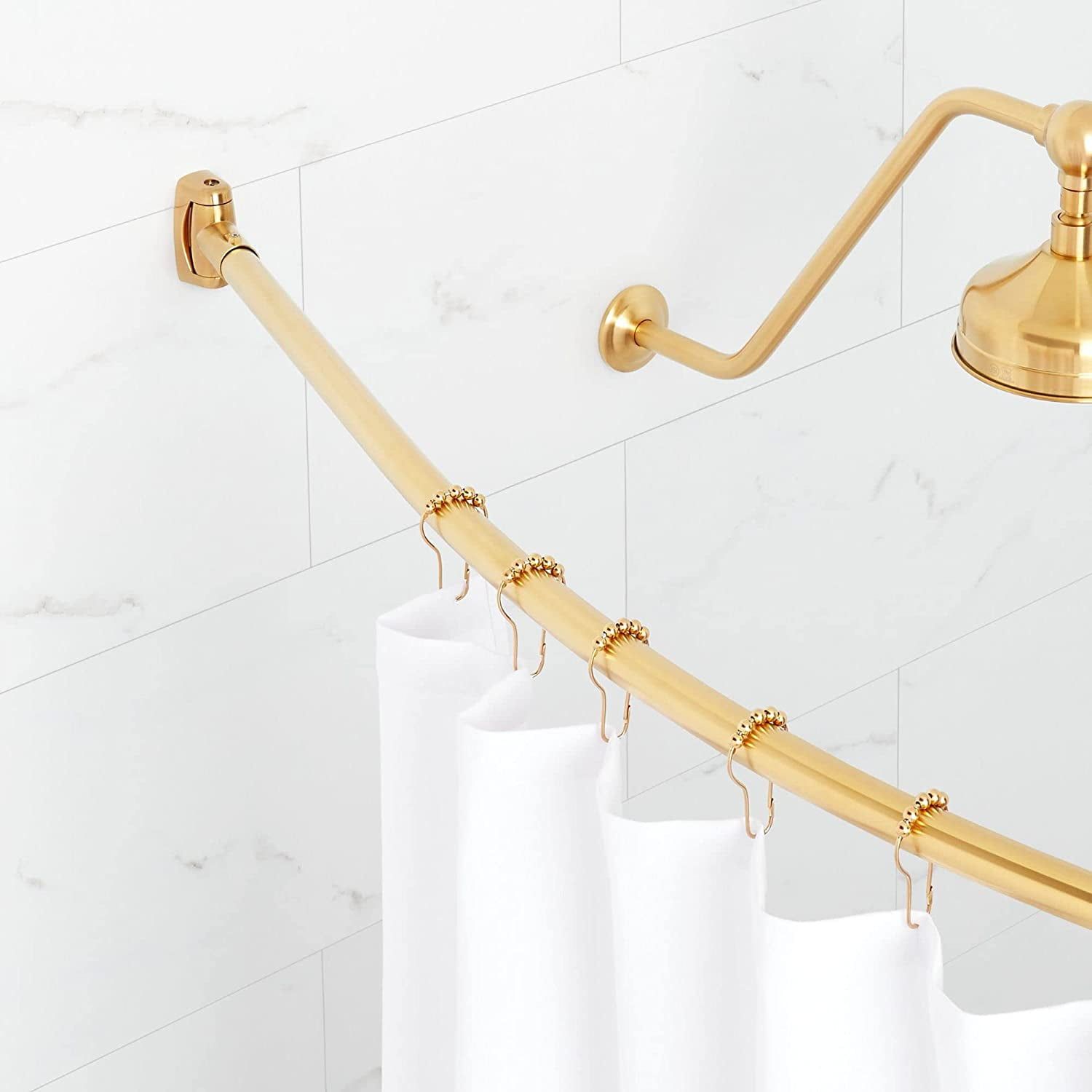 72" Brushed Gold Brass Curved Shower Curtain Rod