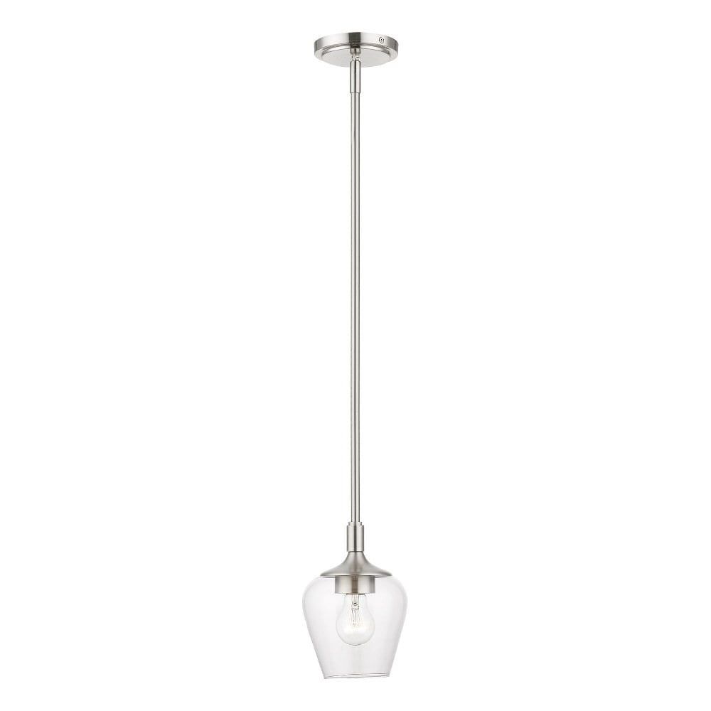 Transitional Brushed Nickel 1-Light Pendant with Clear Glass Shade