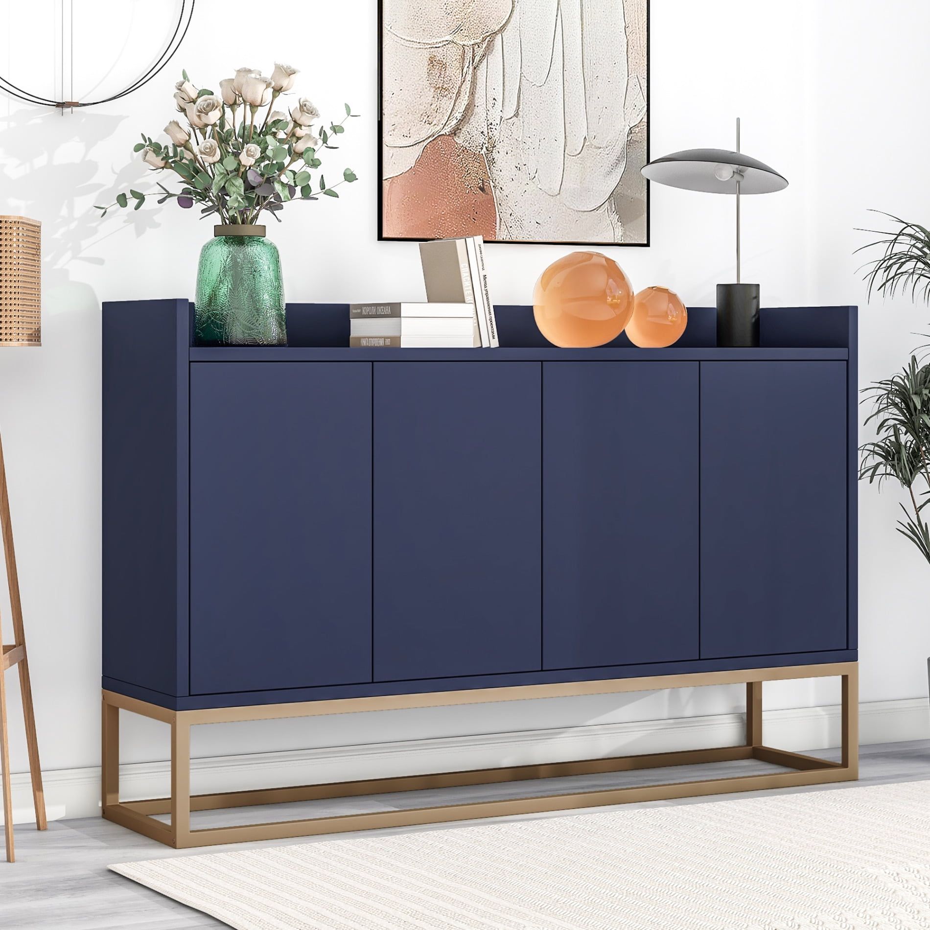 Navy Blue 47" Modern Sideboard with Metal Legs