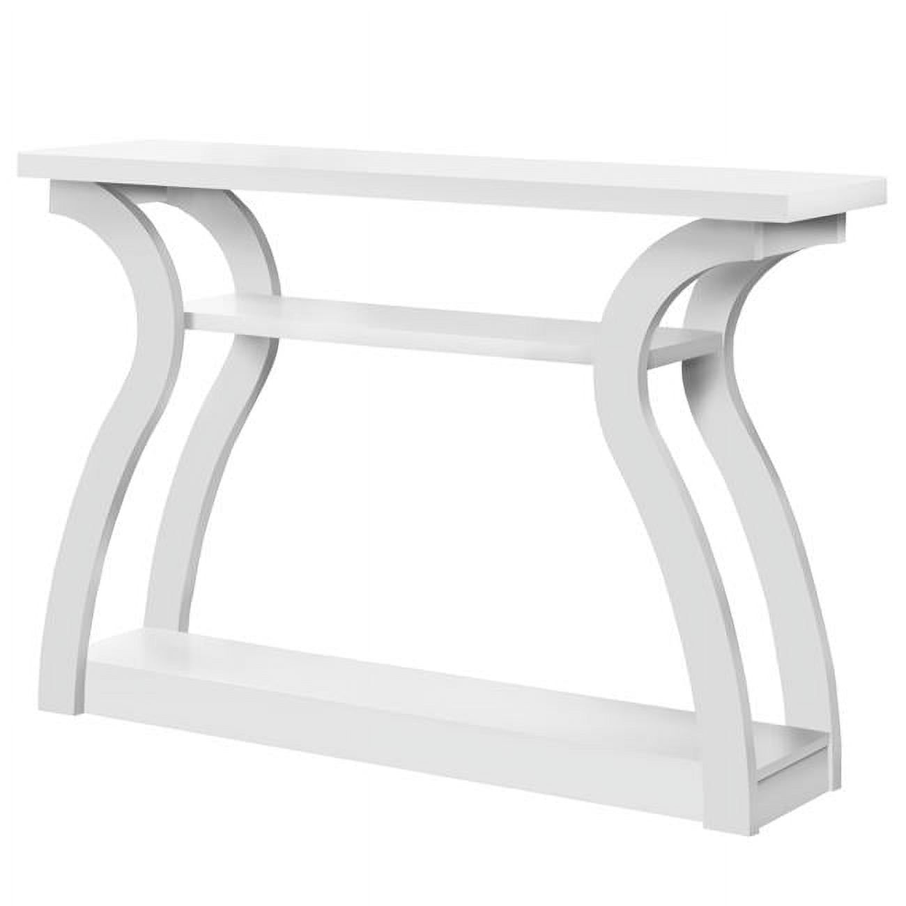 Modern White Rectangular Console Table with Curved Base and Storage