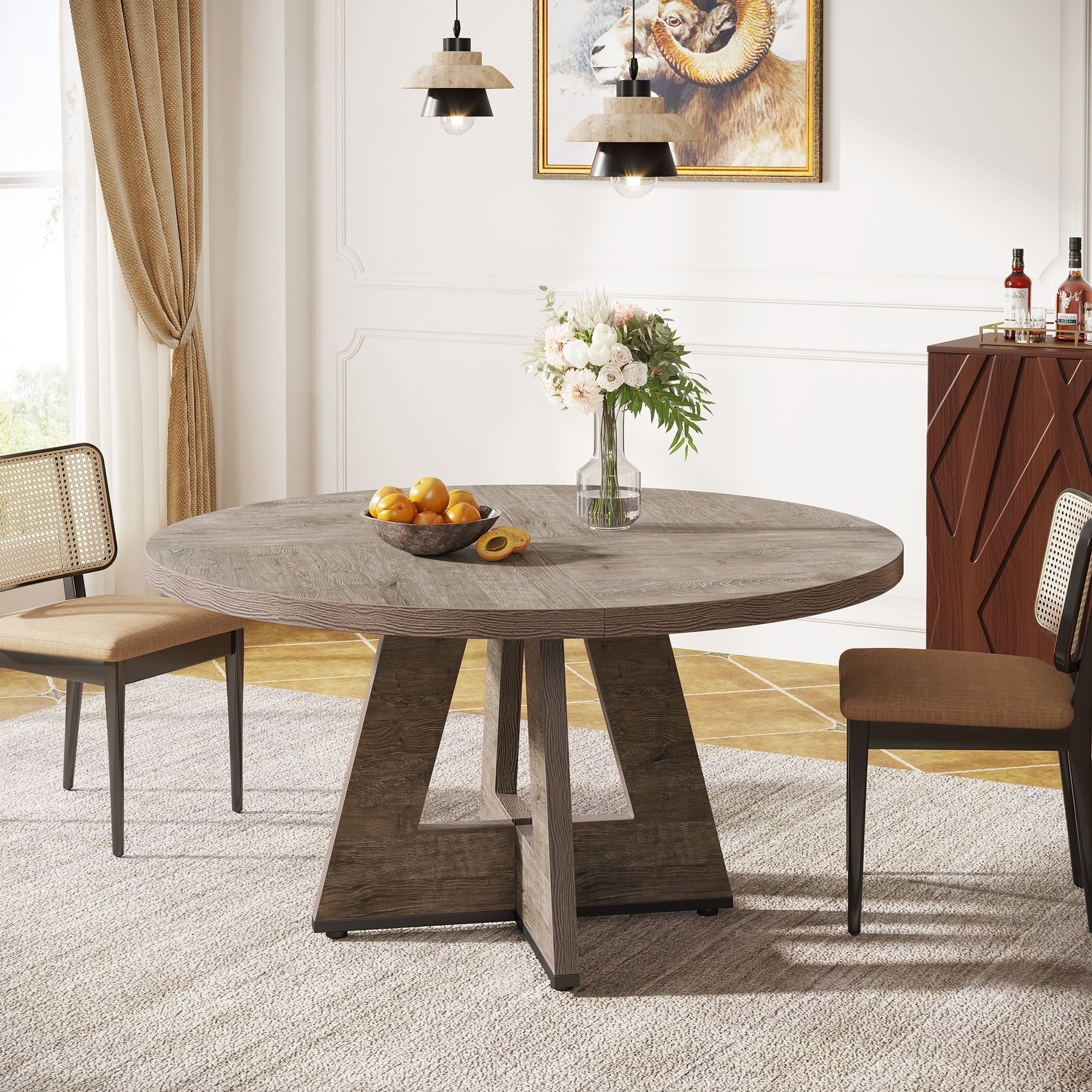 47-Inch Gray Wood Round Dining Table for 4-6 People