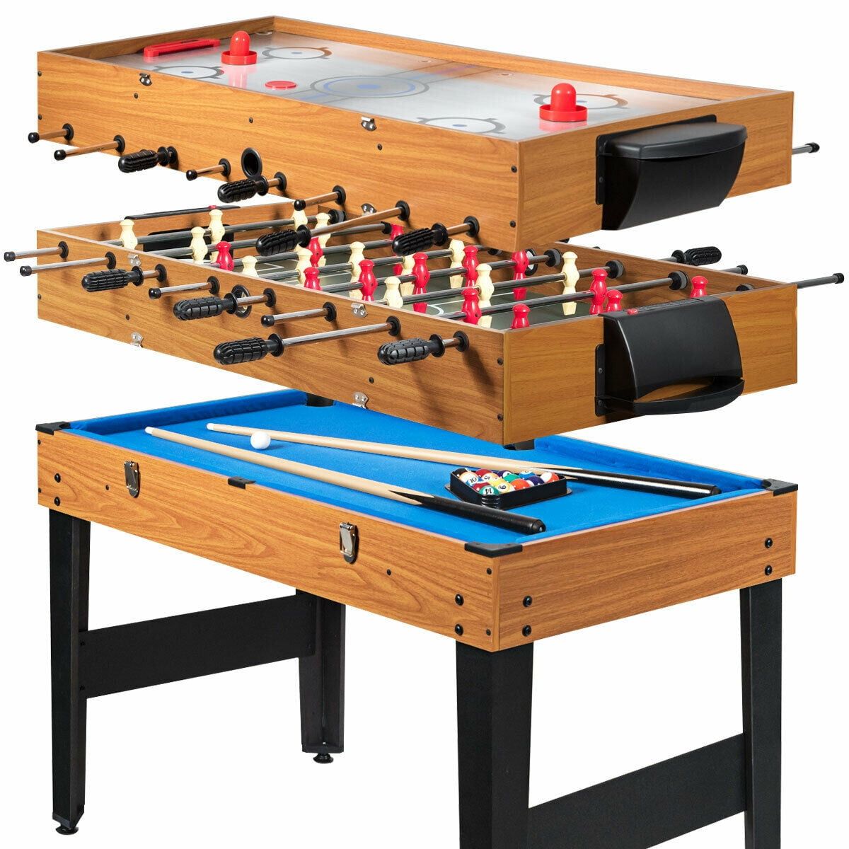 48'' 3-in-1 Wood Multi-Game Table with Foosball, Hockey, and Billiards