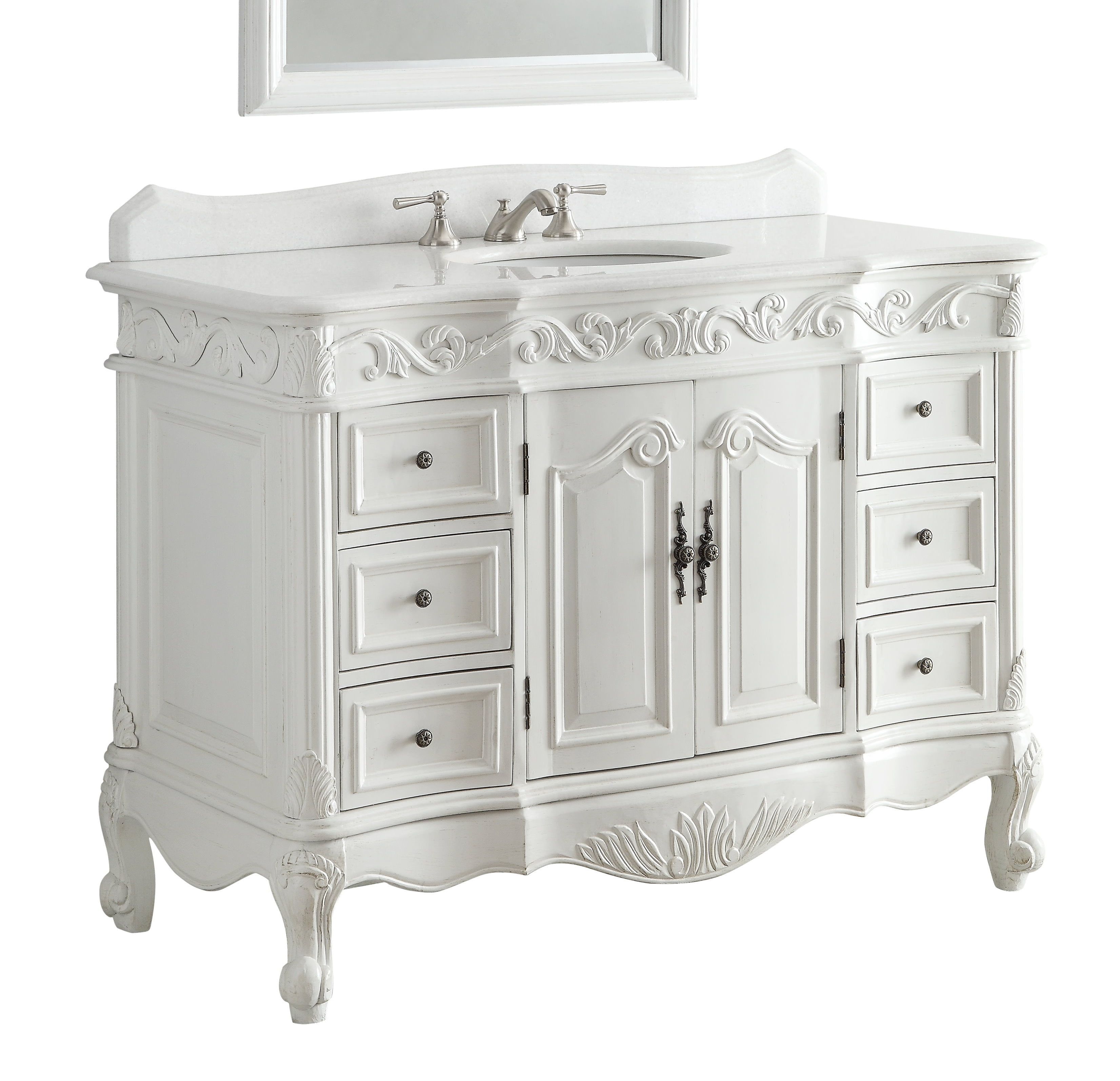 48 Inch Antique White Traditional Single Sink Bathroom Vanity