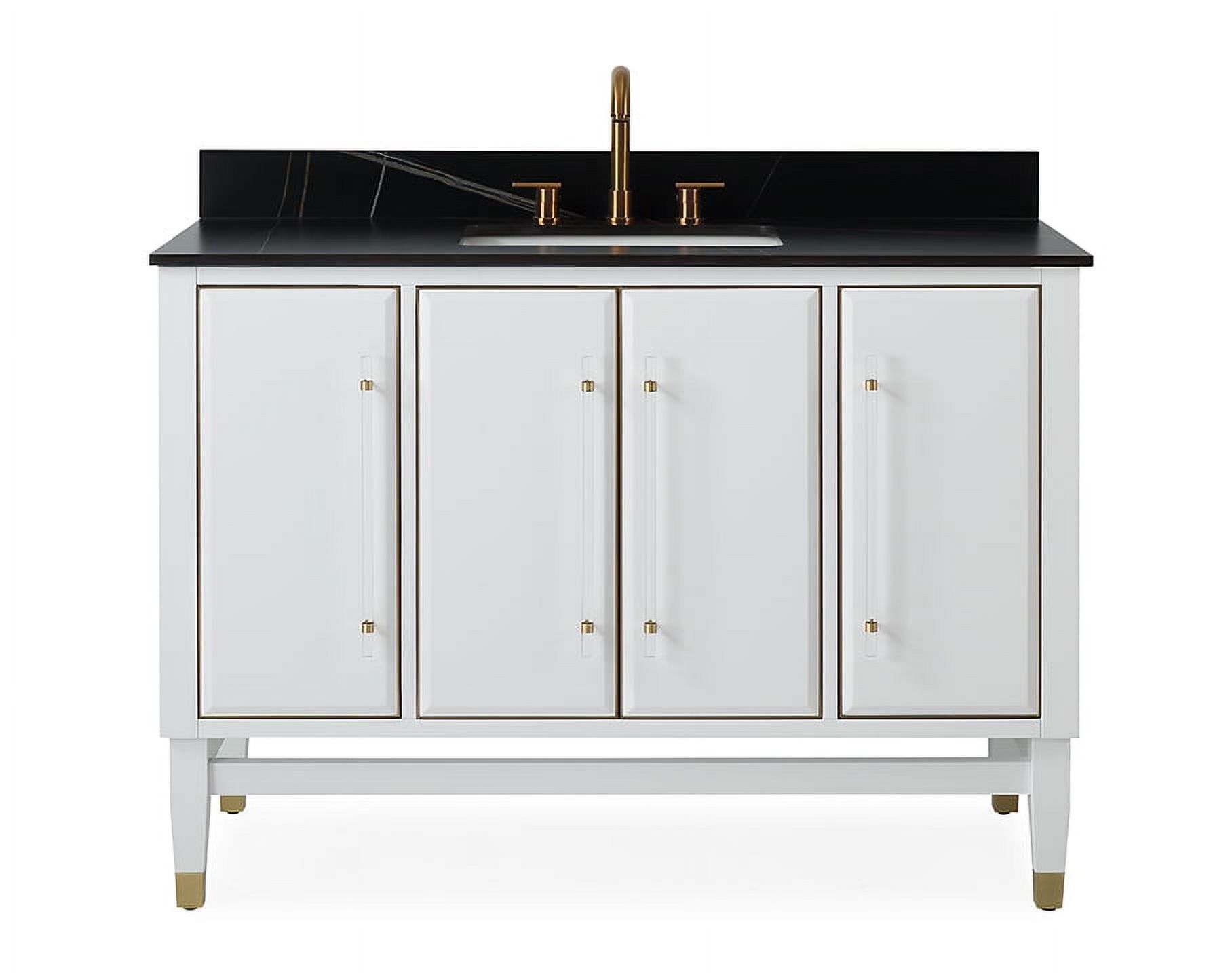 48" White Birch Wood Bathroom Sink Vanity with Black Countertop