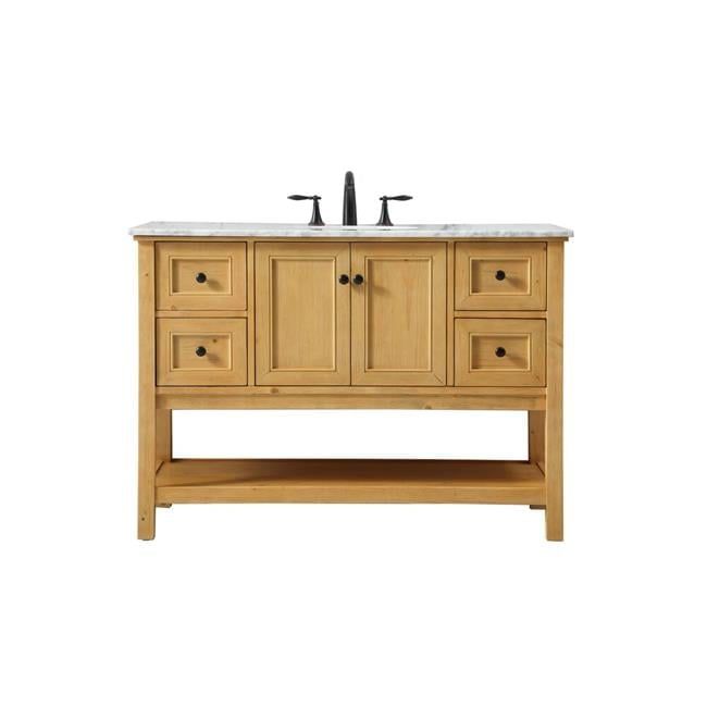 Natural Wood 48" Single Bathroom Vanity with Carrara Marble Top