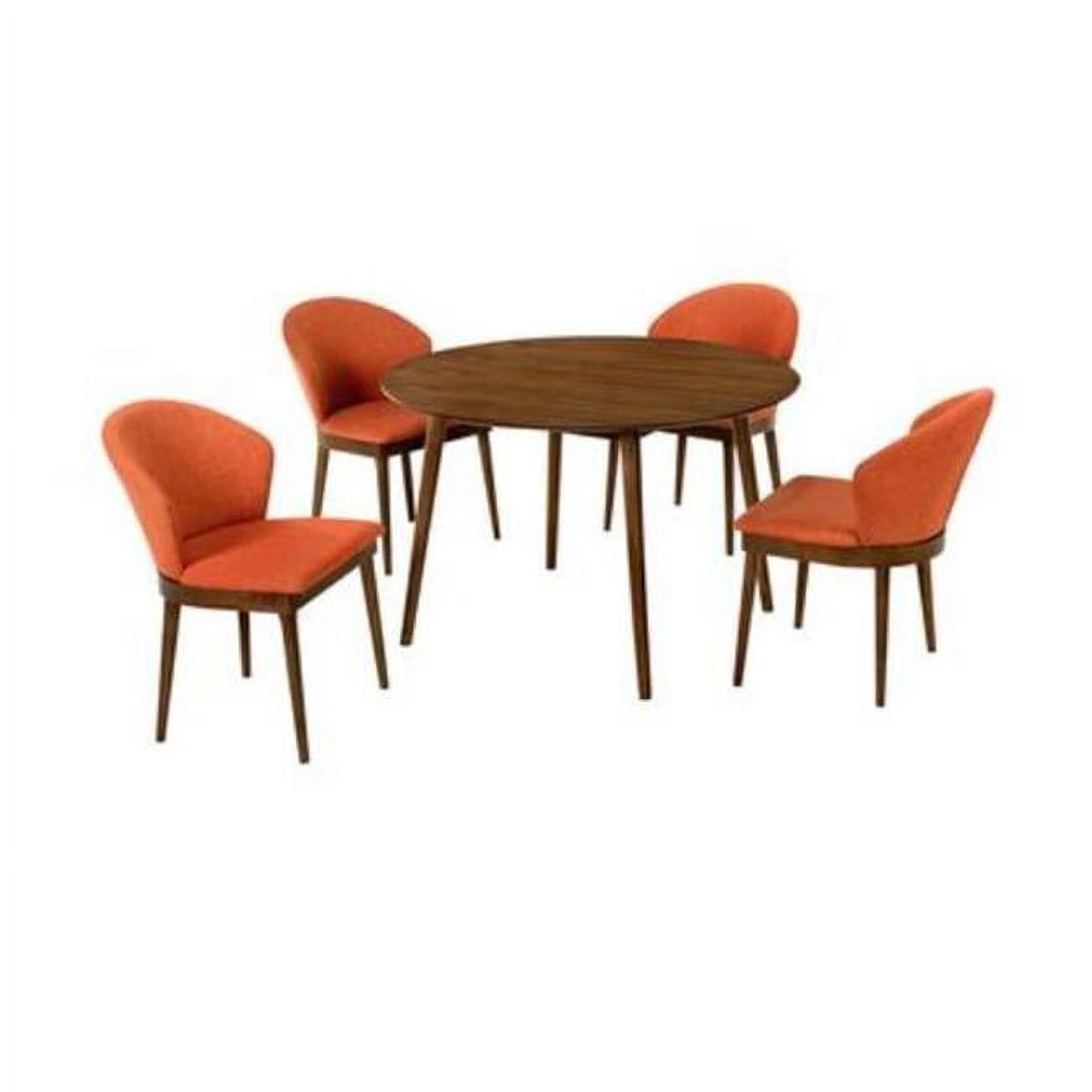 Arcadia & Juno 48" Round Walnut & Orange Dining Set - 5 Piece