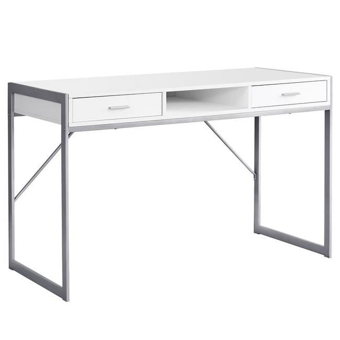 Contemporary 48" White & Silver Home Office Desk with Drawers