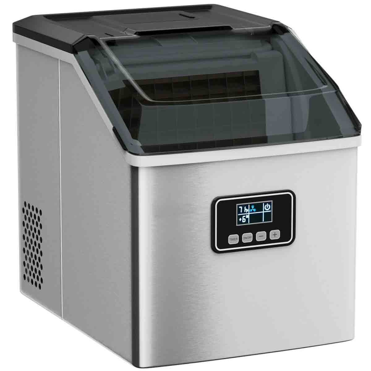 Silver Stainless Steel Portable Ice Maker with LCD Display