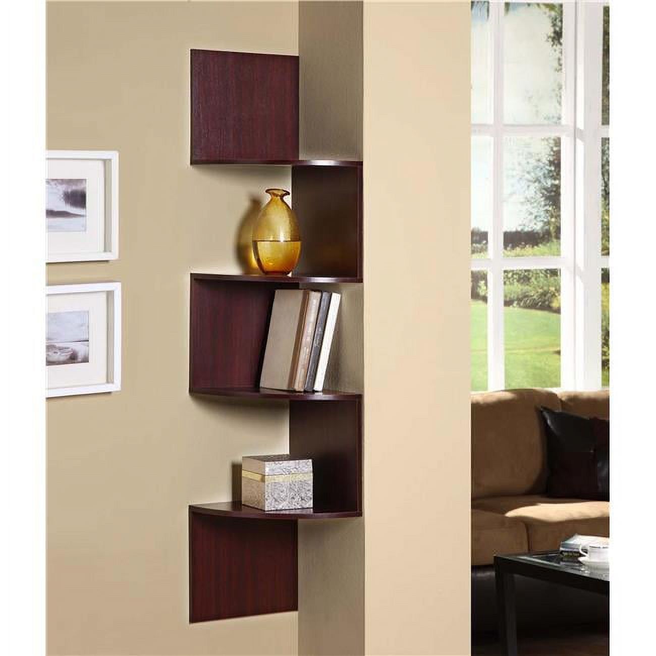 Cherry Corner Zigzag Shelving Unit with Durable Laminate Finish