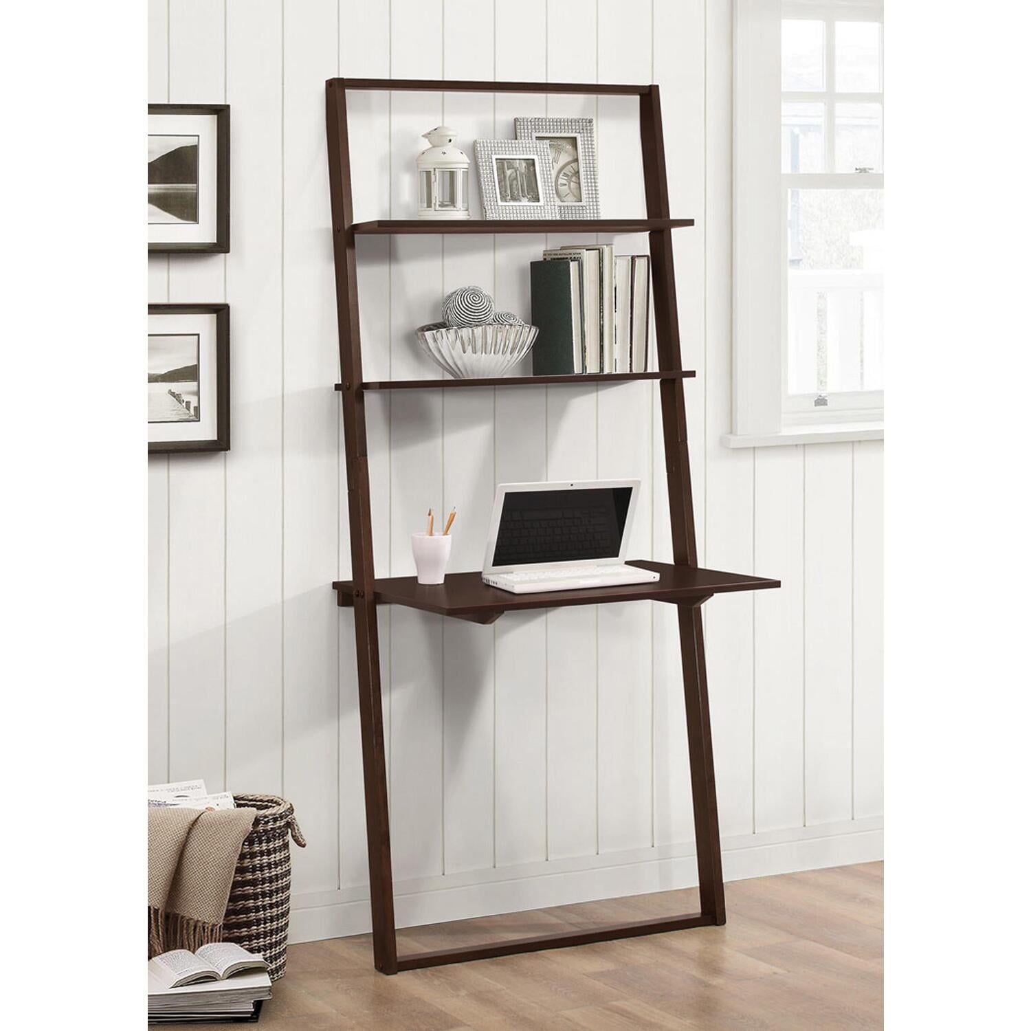 Arlington Dark Brown Wood Ladder Desk with Shelves