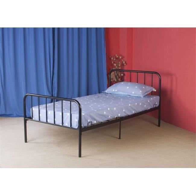 Modern Twin Metal Platform Bed with Headboard in Black