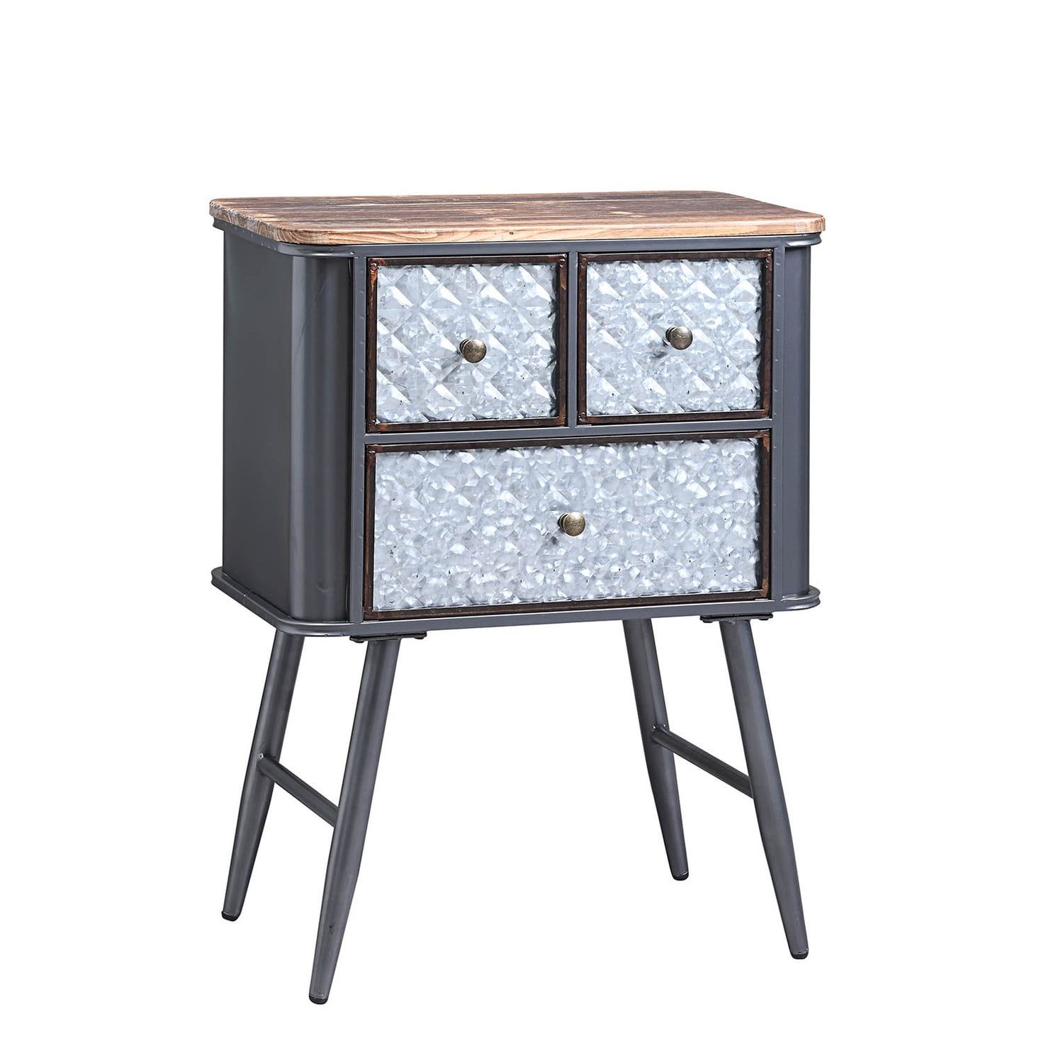 Industrial Rustic Wood and Metal 3-Drawer Side Table