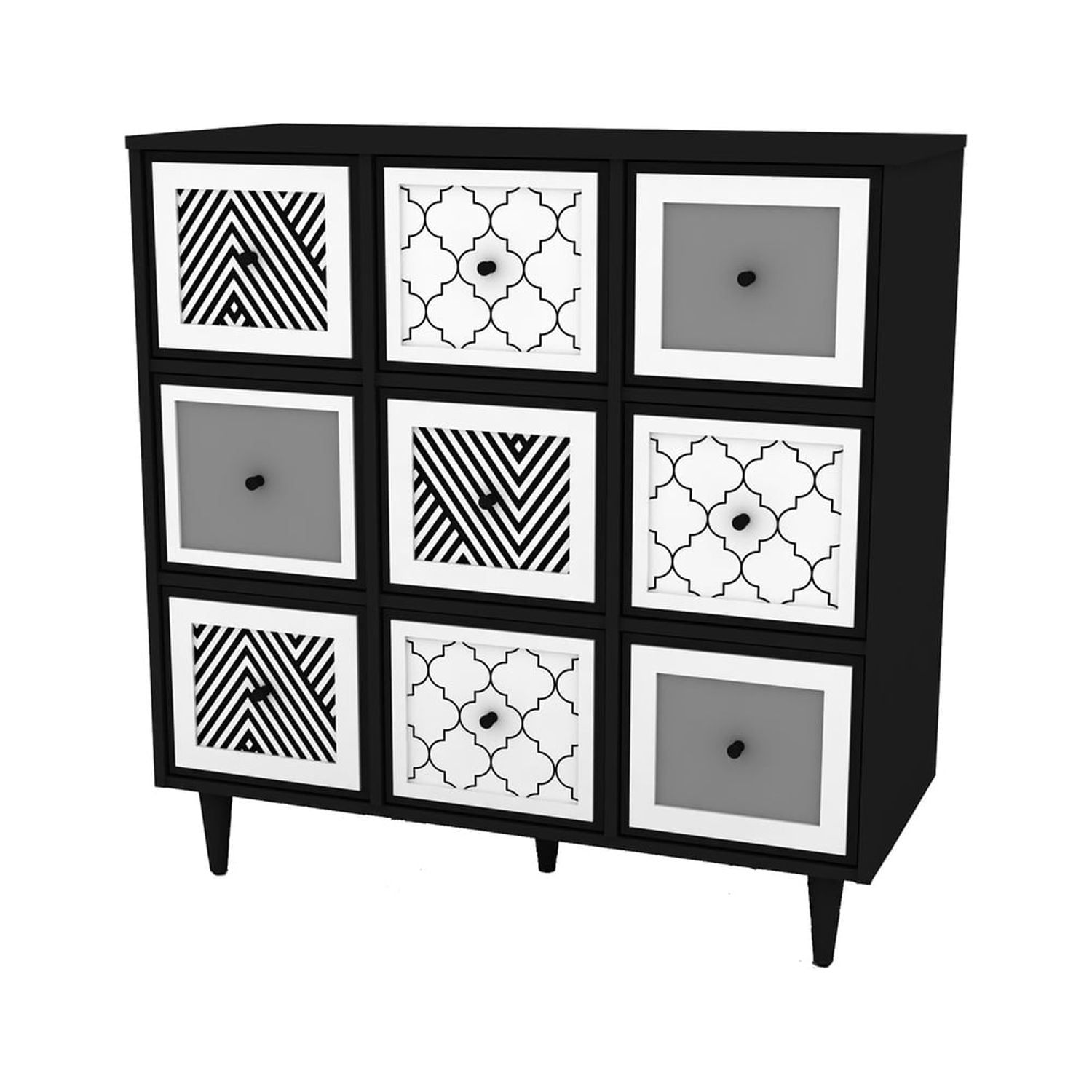 Theo Black and White Geometric Freestanding Cabinet