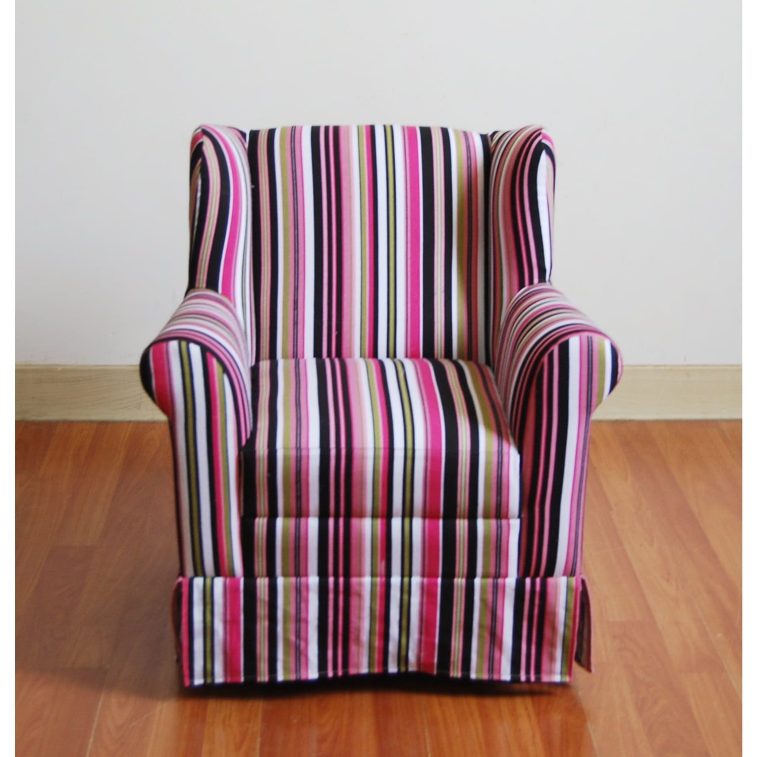 Classic Pink Stripe Wingback Kids Armchair with Wood Frame