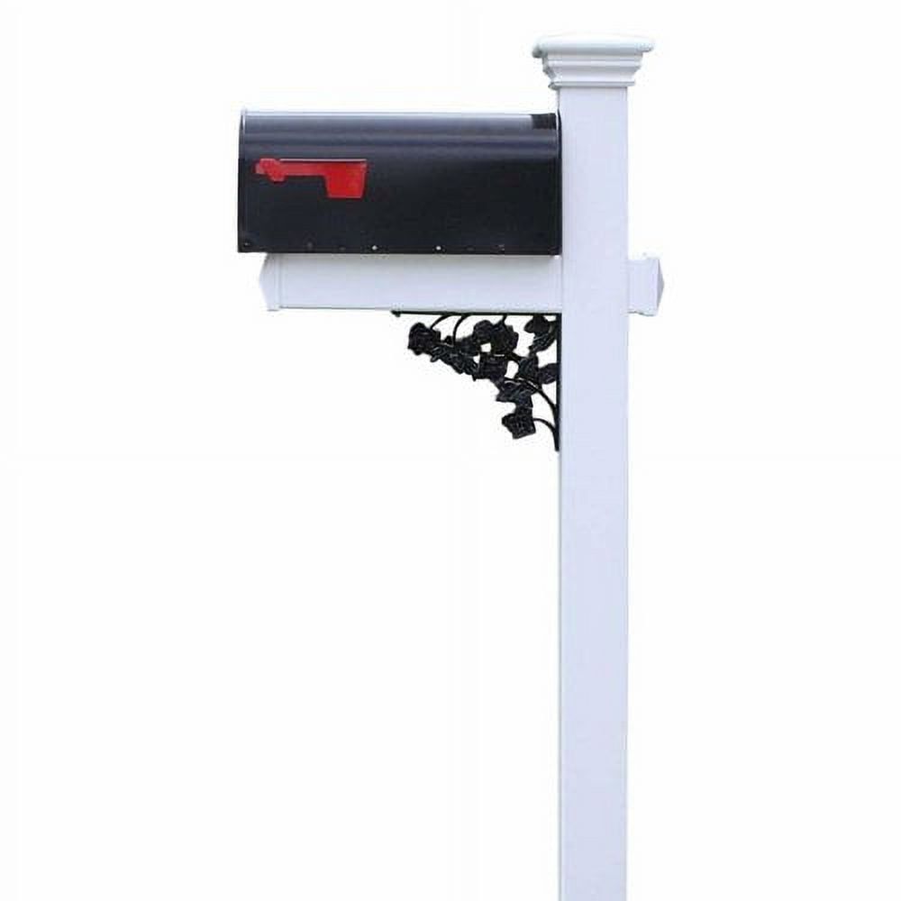 Black and White Vinyl Mailbox Post with Decorative Rose Bracket