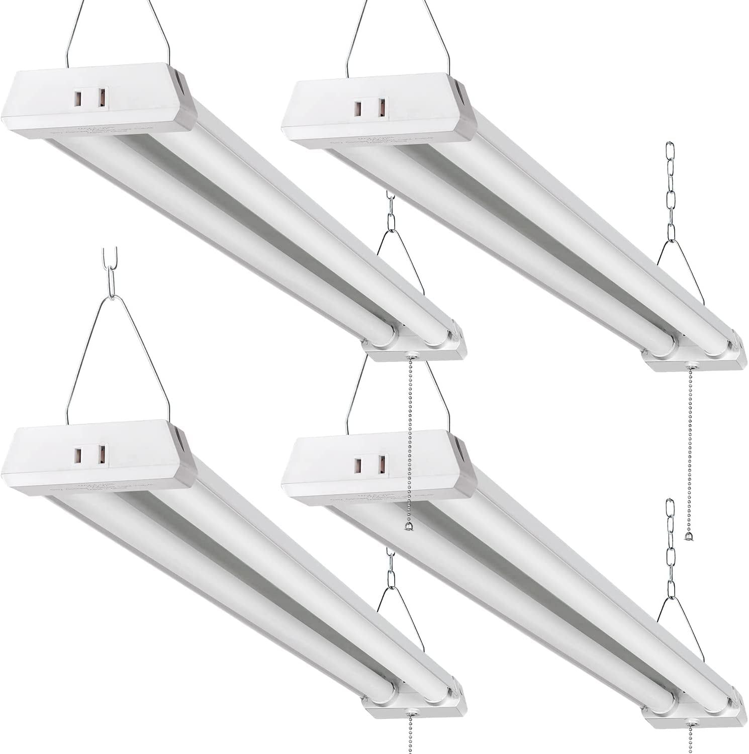 4FT Linkable LED Shop Light with Pull Chain, 4 Pack