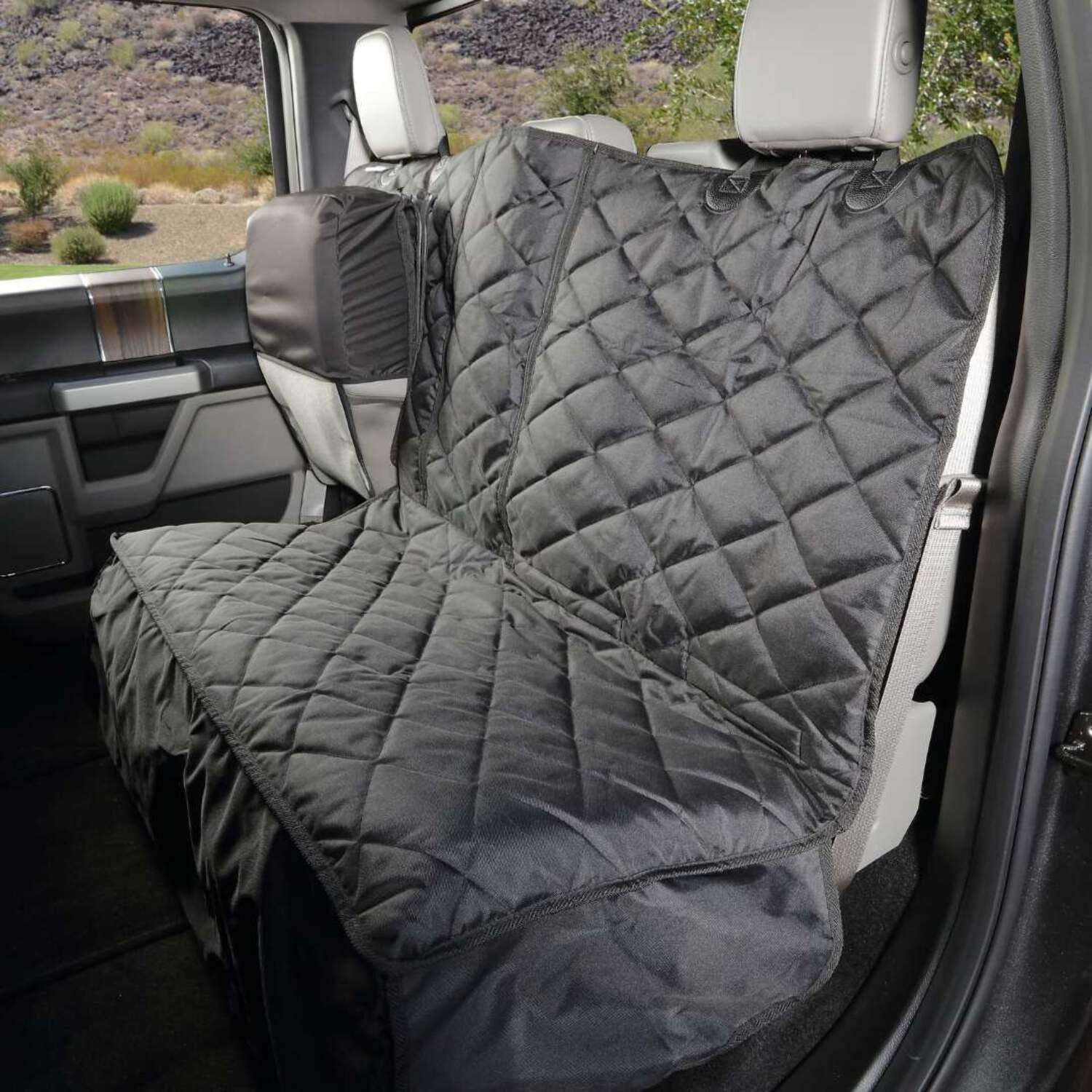 Black Heavy-Duty Waterproof Crew Cab Rear Seat Cover with Hammock