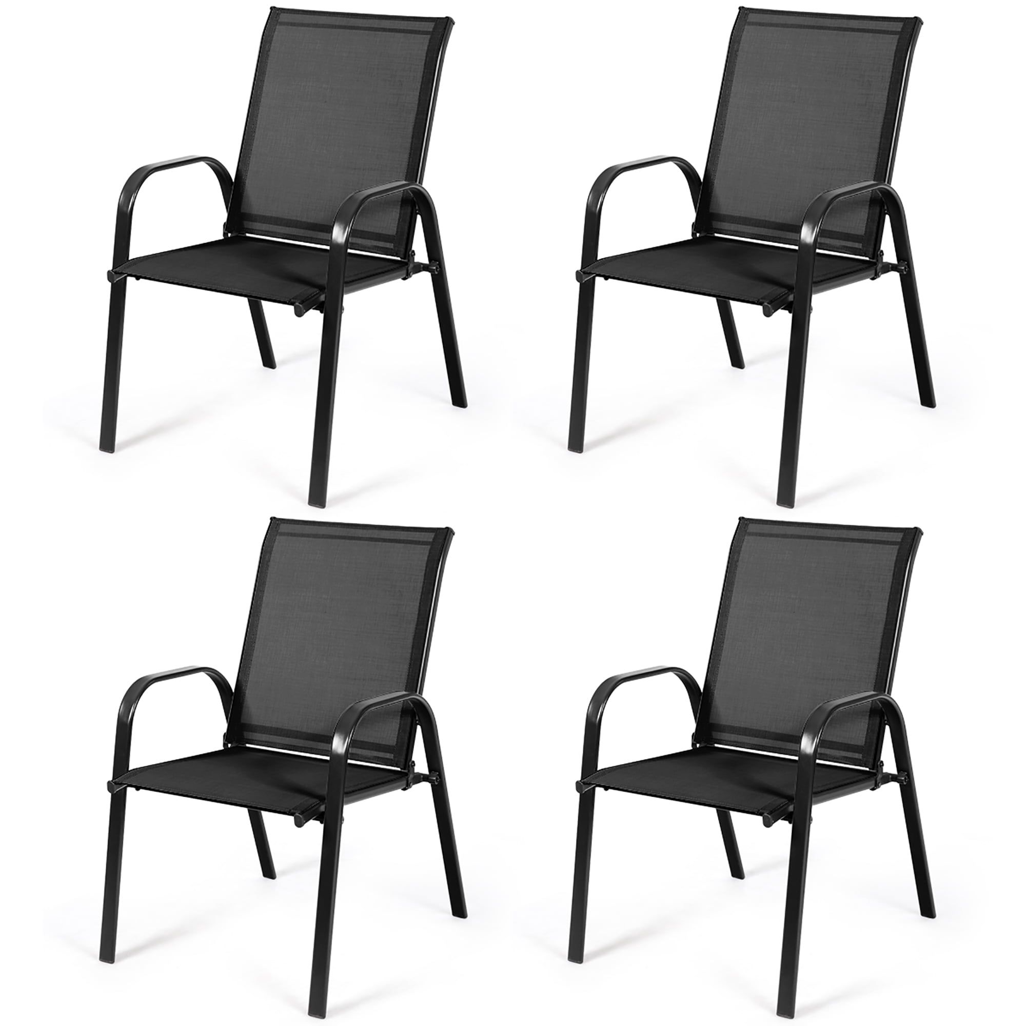 Black Steel Frame Outdoor Dining Armchair Set of 4