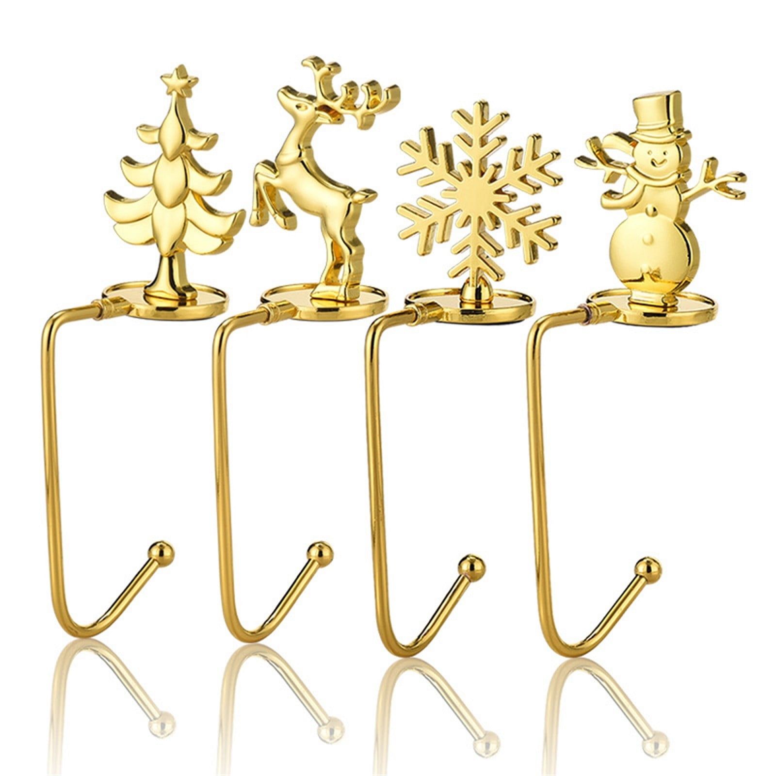 Gold Christmas Tree Deer Snowflake Snowman Stocking Holders Set