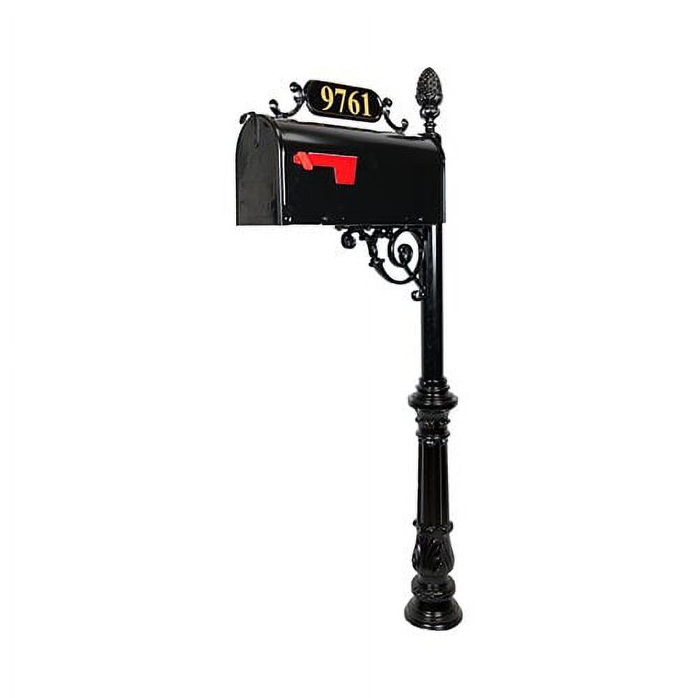 Charleston Black Aluminum Traditional Mailbox with Post and Address Plaque